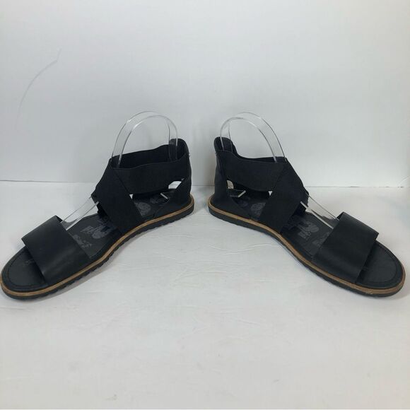 Sorel Ella II Cross Strap Black Leather Sandals Size 9 NL2893-010 - Picture 3 of 9